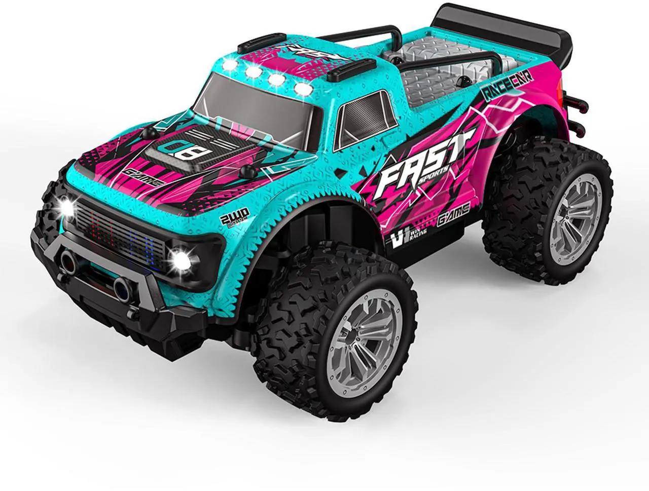 Main image of DUCI KF23high-speed remote control car, big foot climbing mini off-road vehicle RC car full scale 1:20, speed 15km / h, range of 18 minutes, front and rear roof lights, carbon brush, blue (1 battery)