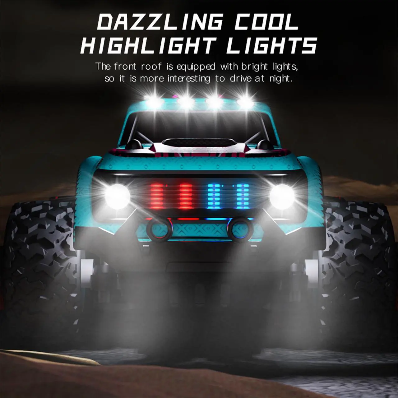 Alt view image 5 of 7 - DUCI KF23high-speed remote control car, big foot climbing mini off-road vehicle RC car full scale 1:20, speed 15km / h, range of 18 minutes, front and rear roof lights, carbon brush, blue (1 battery)