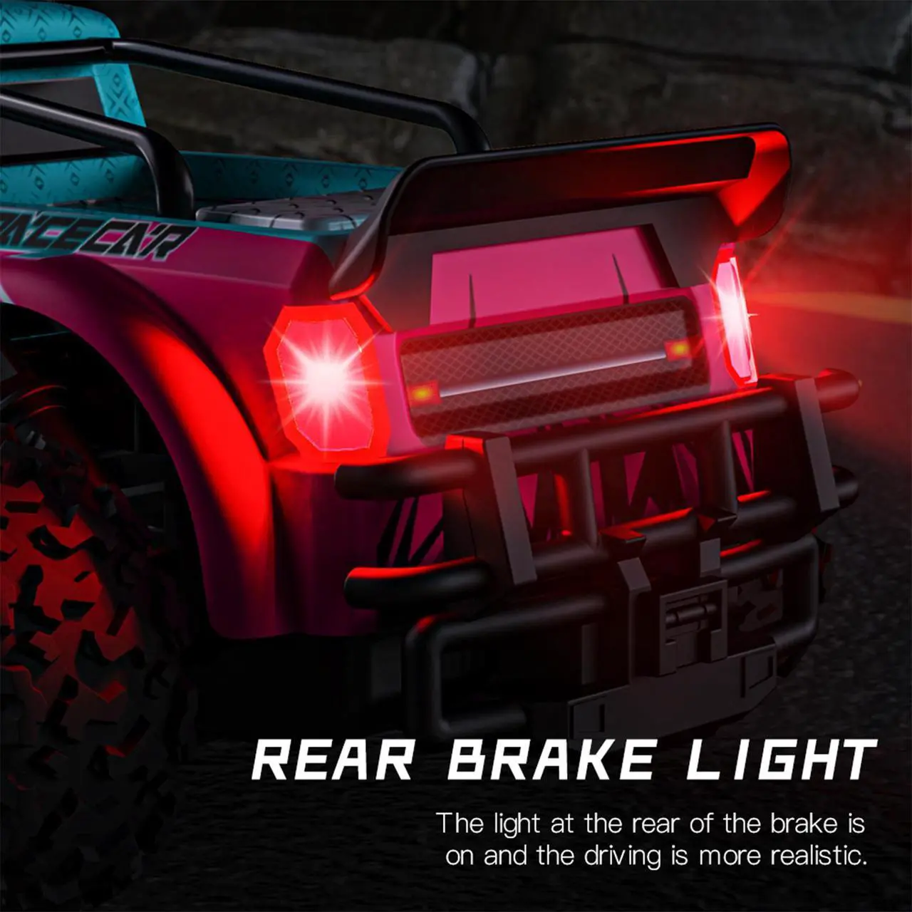 Alt view image 6 of 7 - DUCI KF23high-speed remote control car, big foot climbing mini off-road vehicle RC car full scale 1:20, speed 15km / h, range of 18 minutes, front and rear roof lights, carbon brush, blue (1 battery)