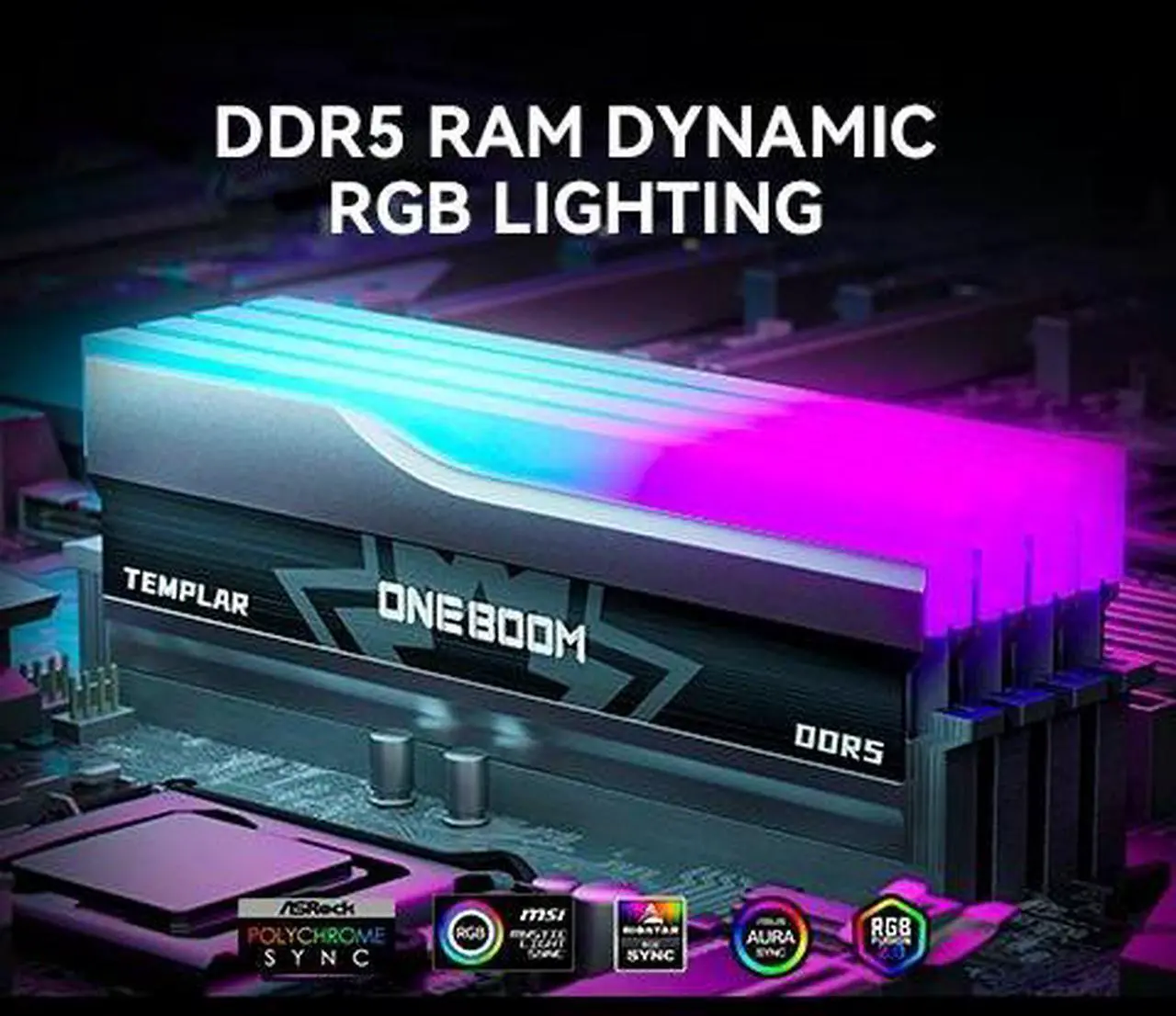 Alt view image 3 of 7 - ONEBOOM TEMPLAR DDR5 RGB 32GB (2 x 16GB) 288-Pin DIMM PC RAM 6000 (PC5 48000) Desktop Gaming Memory with Heatsink