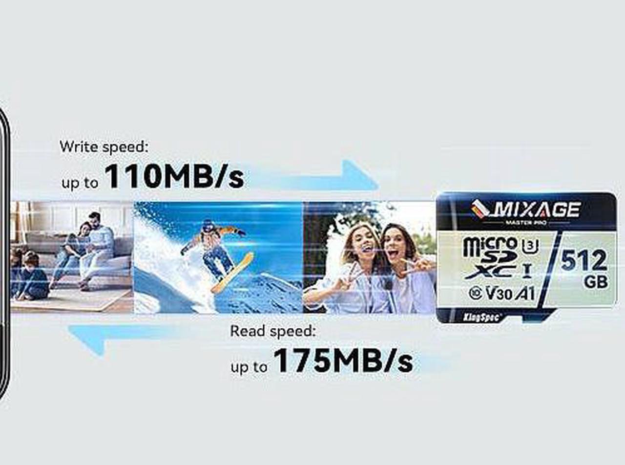 Alt view image 5 of 6 - MIXAGE 128GB microSDXC Memory Cards, UHS-I, V30, A1, 4K UHD Micro SD Card, Speed Up to 175MB/s, 3D NAND Flash MicroSD 128GB 1 Pack