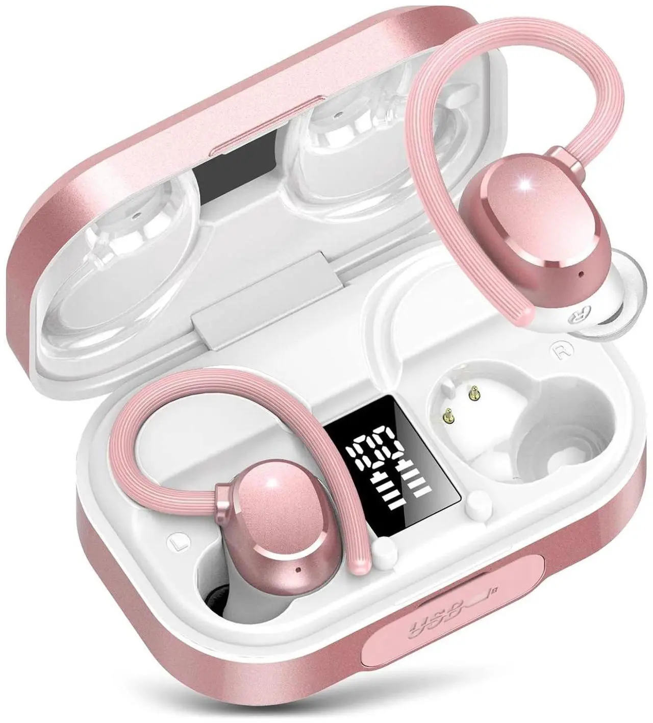 Main image of Q25 sports Bluetooth headphones, TW's ower-ear type,digital display, noise reduction,inteligent Bluetooth,touch
control, true wireless