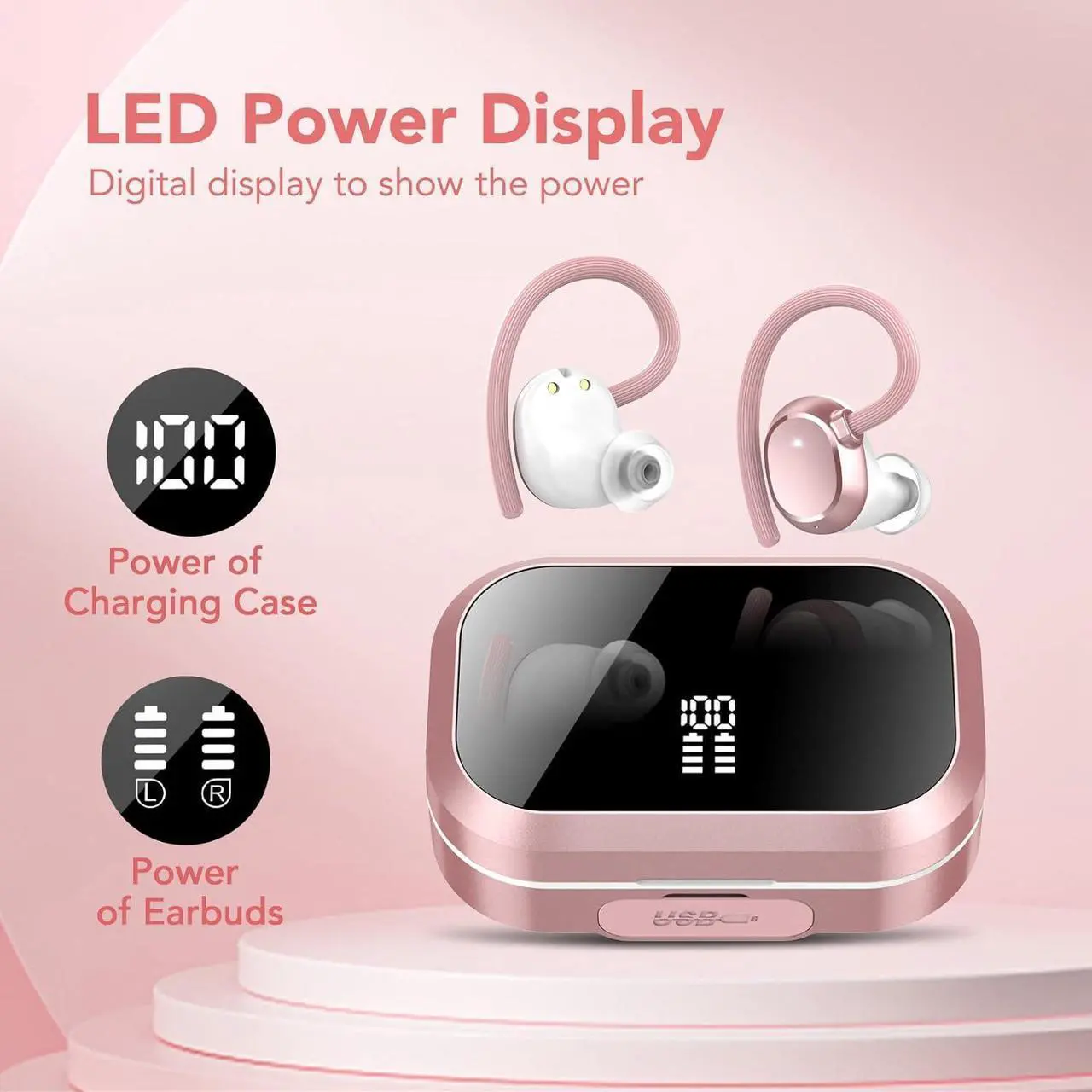 Alt view image 3 of 5 - Q25 sports Bluetooth headphones, TW's ower-ear type,digital display, noise reduction,inteligent Bluetooth,touch
control, true wireless