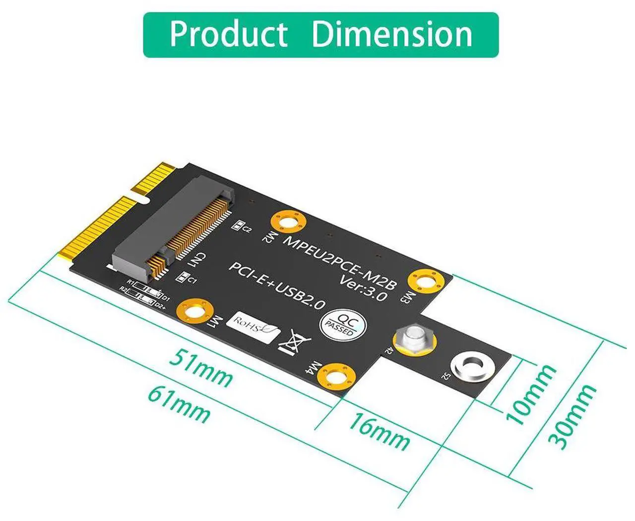 Alt view image 2 of 5 - M.2 Key B to Mini PClE adapterwith dual Nano SlM card supportfor3G/4G/5G modules