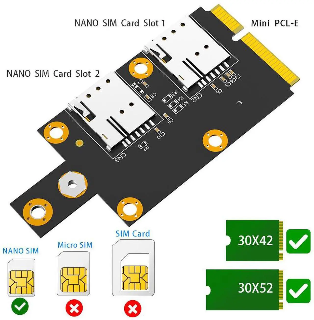 Alt view image 3 of 5 - M.2 Key B to Mini PClE adapterwith dual Nano SlM card supportfor3G/4G/5G modules