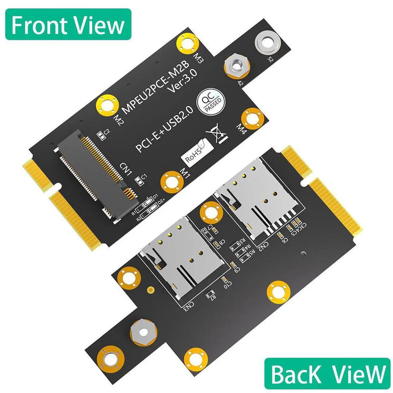 Alt view image 5 of 5 - M.2 Key B to Mini PClE adapterwith dual Nano SlM card supportfor3G/4G/5G modules