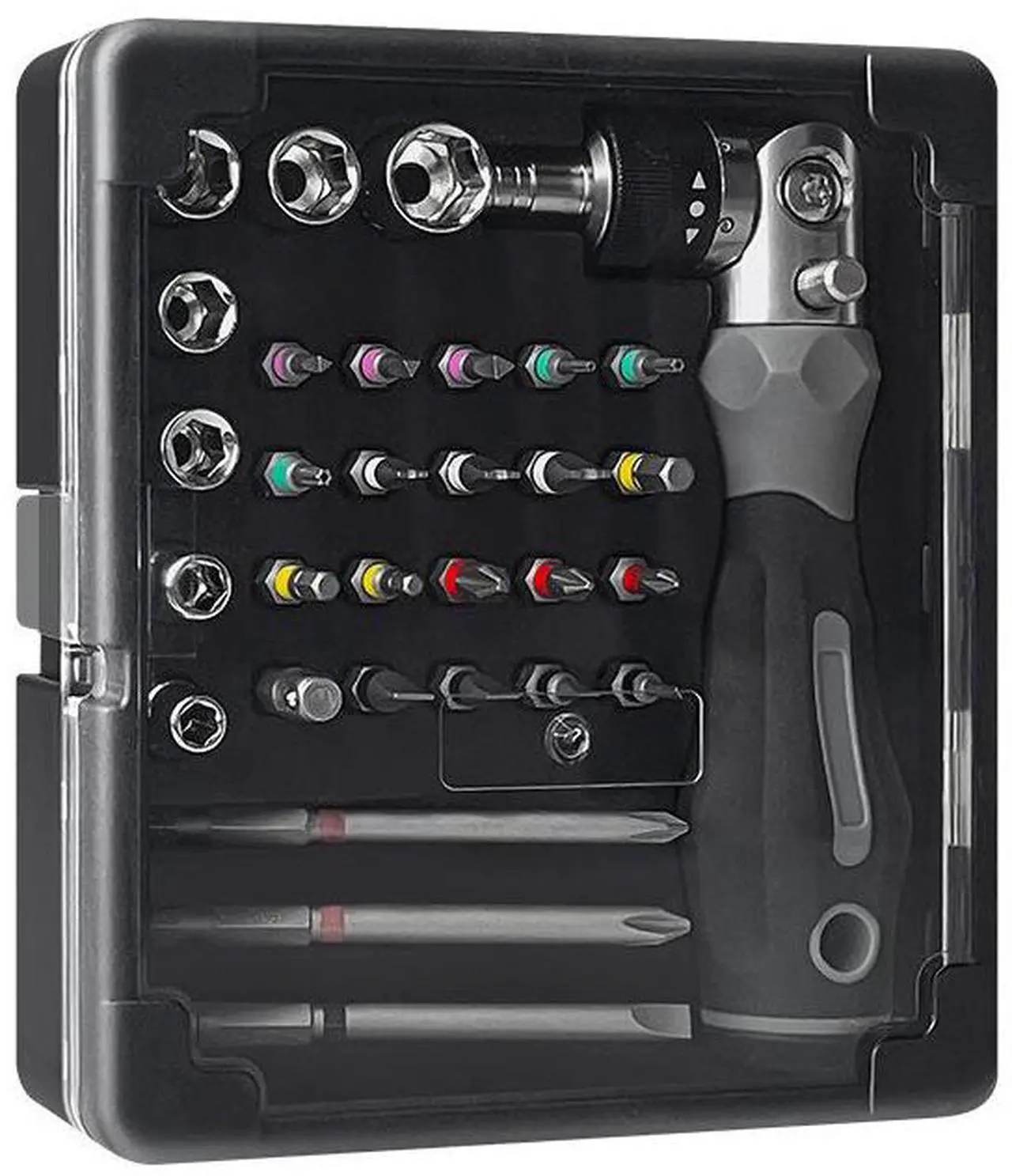 Main image of 31-in-l plastic box multi-functional disassembly and repair tool set with manual multi-angle ratchet screwd river kit
