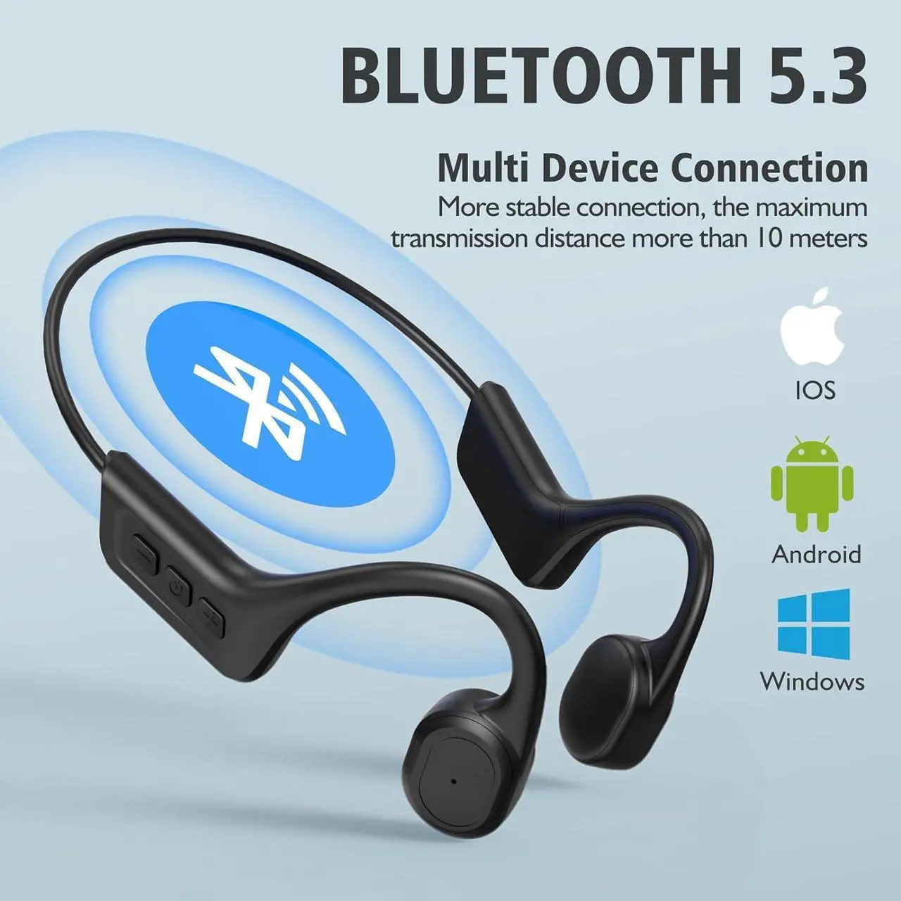 Alt view image 3 of 5 - Bone Conduction Headphones IP68,Wireless Bluetooth 5.3 Earphones with Microphone, Built-in 32GB MP3 Open Ear Bluetooth Headphones for Running,Cycling