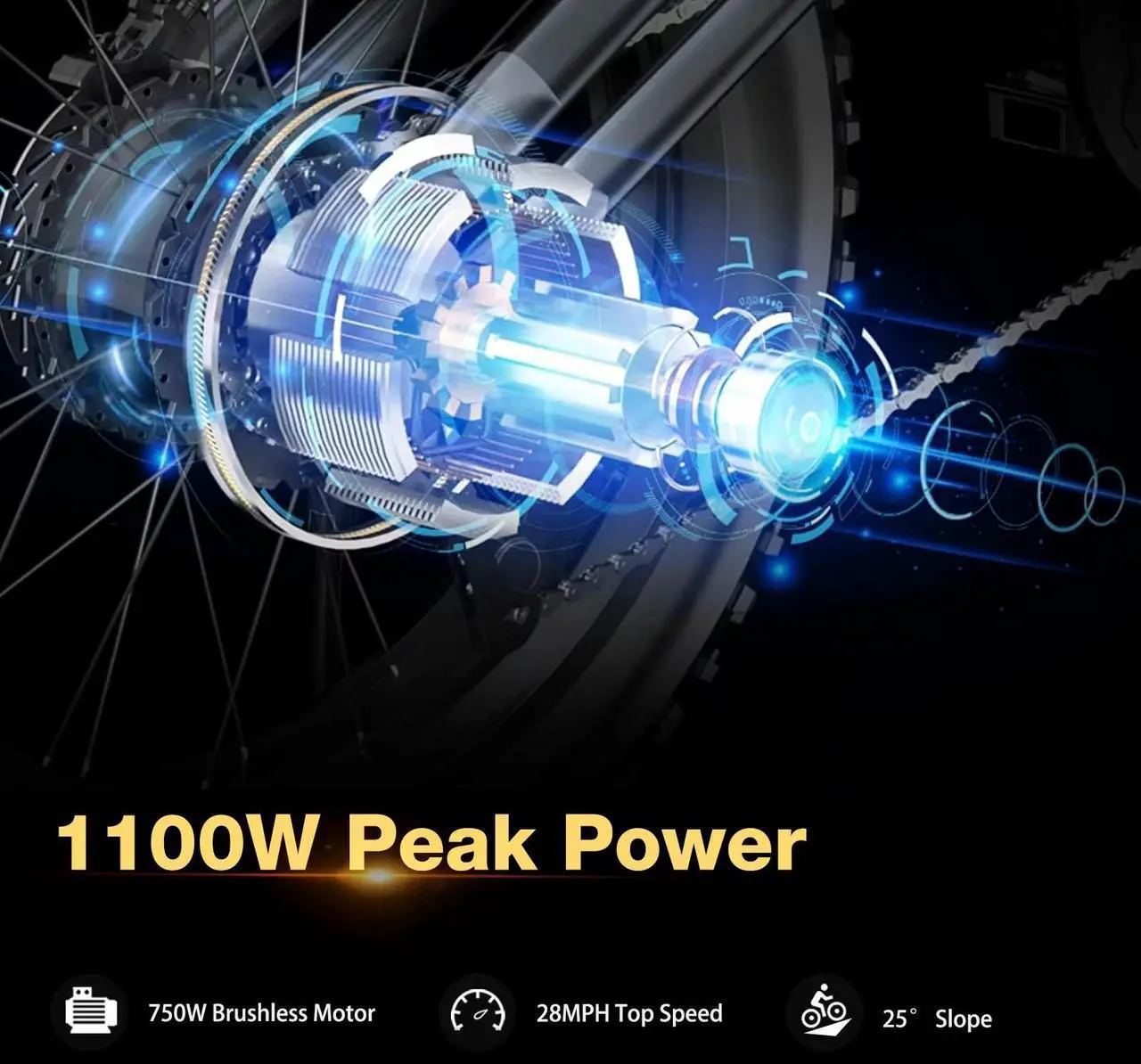 Alt view image 3 of 7 - Fat Tire Folding Electric Bike, 48V & 624Wh Lithium Removable Battery, Peak 1100W Brushless Motor, Max Speed 28Mph, M5 Large LCD Display, Suspension, Step-Over/Thru Frame Step-thru White