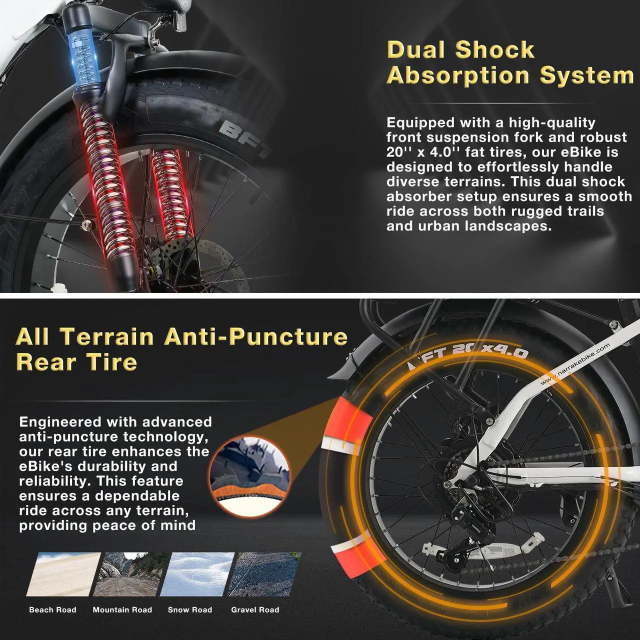Alt view image 4 of 7 - Fat Tire Folding Electric Bike, 48V & 624Wh Lithium Removable Battery, Peak 1100W Brushless Motor, Max Speed 28Mph, M5 Large LCD Display, Suspension, Step-Over/Thru Frame Step-thru White