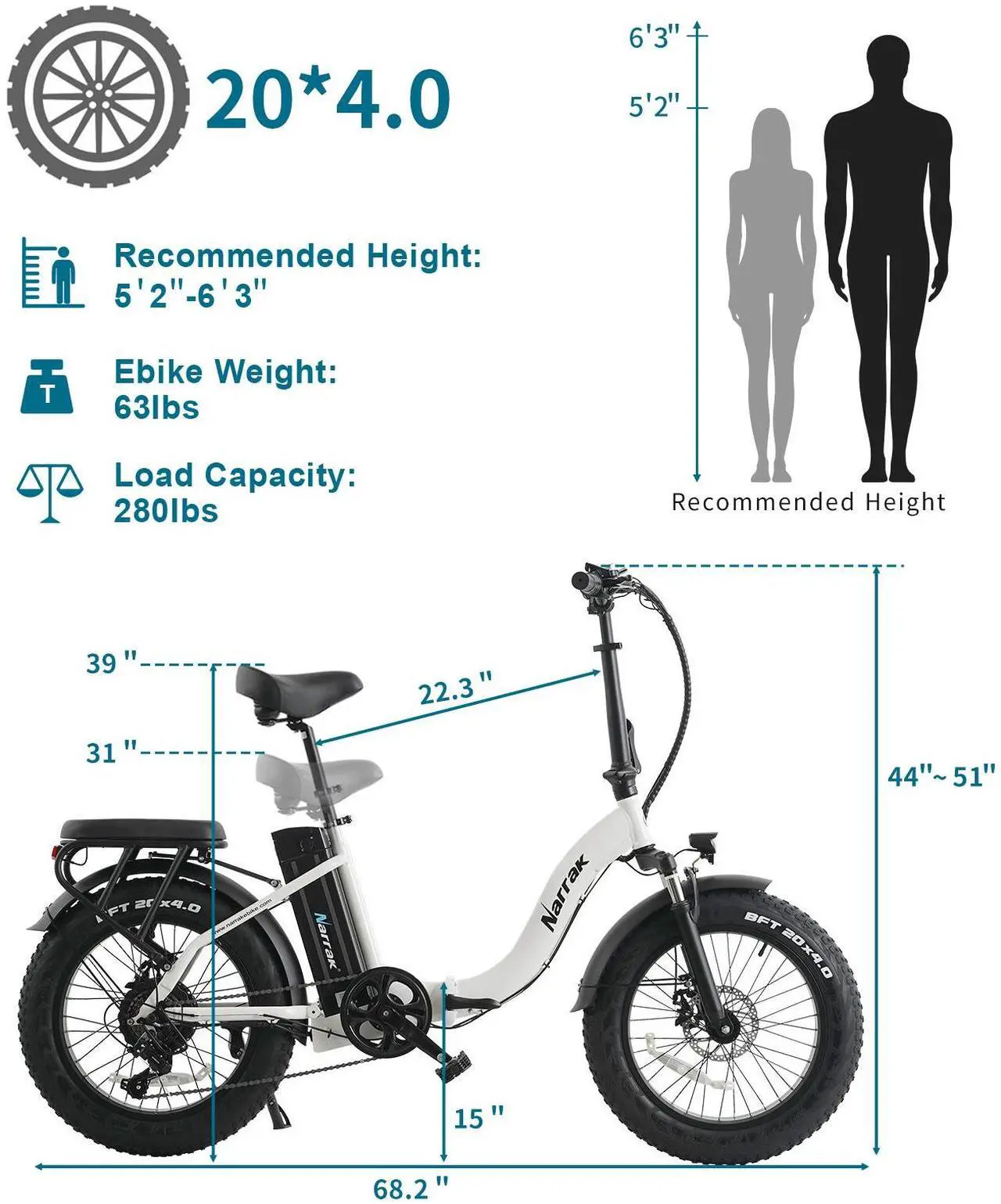 Alt view image 7 of 7 - Fat Tire Folding Electric Bike, 48V & 624Wh Lithium Removable Battery, Peak 1100W Brushless Motor, Max Speed 28Mph, M5 Large LCD Display, Suspension, Step-Over/Thru Frame Step-thru White