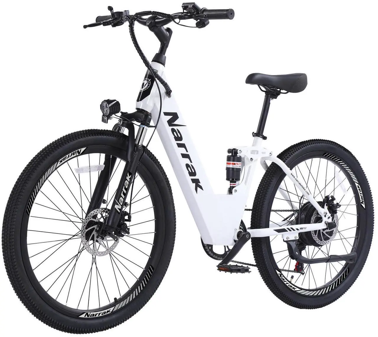Main image of Electric Mountain Bike for Adults 26" Step-Over/Thru Commuter Ebike for Men Women, 1100W Peak Motor, 500Wh Removable Battery, LCD Display, 7-Speed, Front Suspension Step-thru White