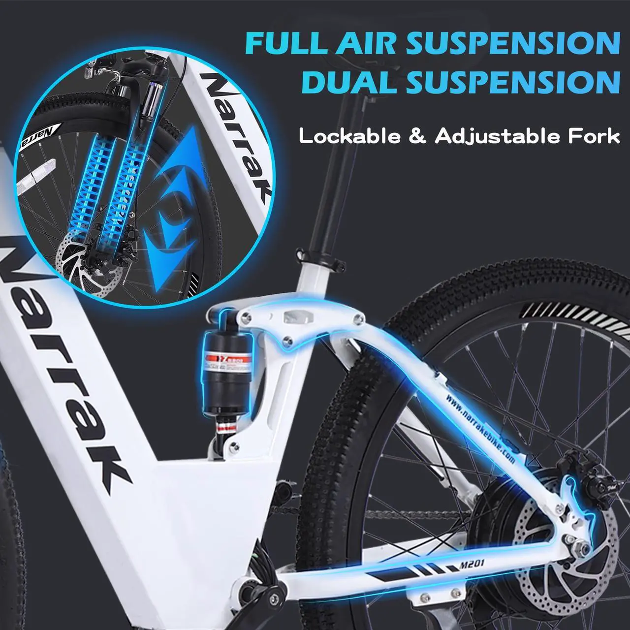 Alt view image 2 of 7 - Electric Mountain Bike for Adults 26" Step-Over/Thru Commuter Ebike for Men Women, 1100W Peak Motor, 500Wh Removable Battery, LCD Display, 7-Speed, Front Suspension Step-thru White