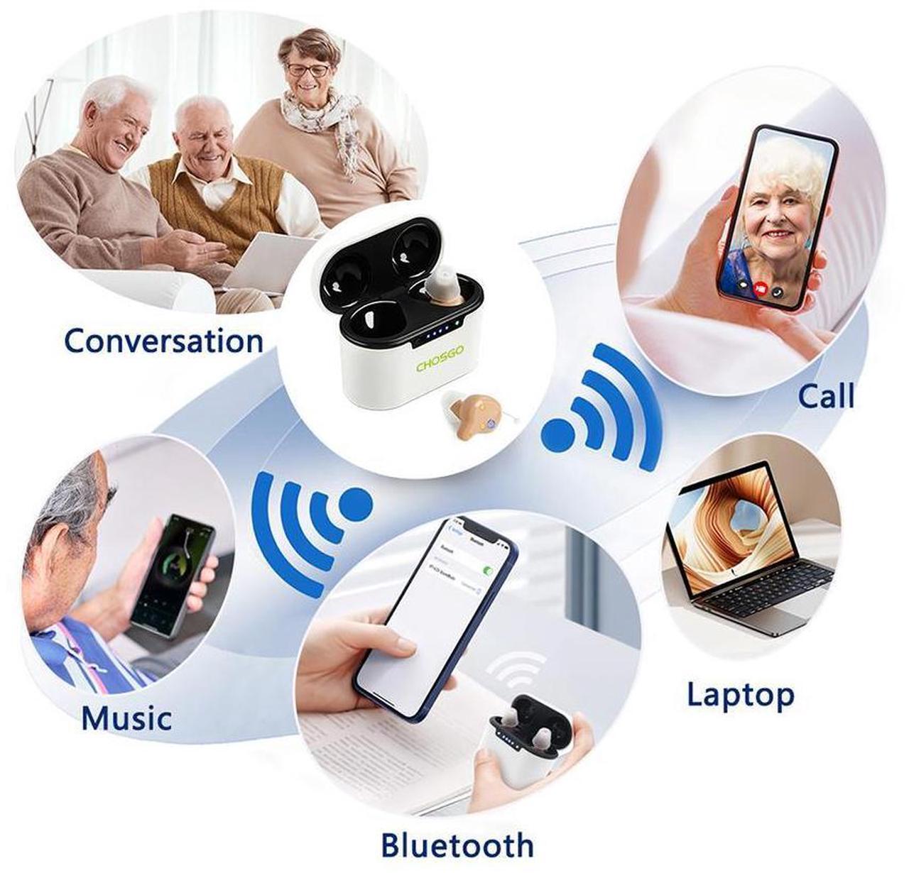 Alt view image 5 of 7 - Chosgo K23 Bluetooth Hearing Aids for Seniors with Music Streaming & Phone calls(Beige)