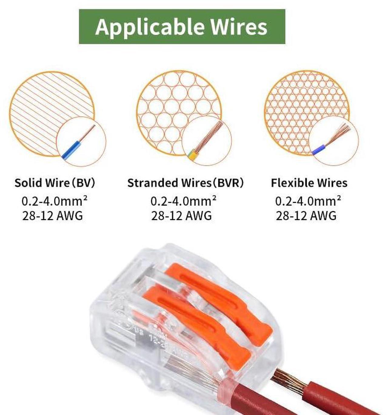 Alt view image 3 of 6 - Lever Wire Connectors Nuts, Arborix Splicing Wire Connector 3 Port Electrical Cam-Type Connectors Push-In Wire Connectors Kit 60 PCs for Solid Stranded Rigid Flexible Wires