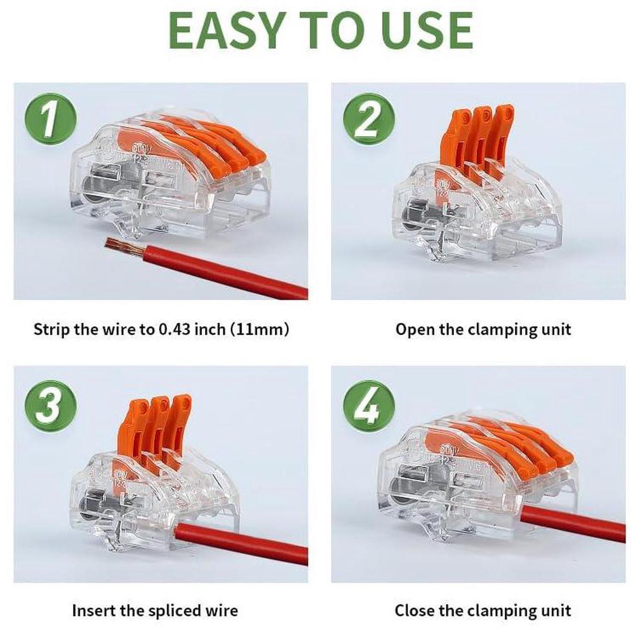 Alt view image 4 of 6 - Lever Wire Connectors Nuts, Arborix Splicing Wire Connector 3 Port Electrical Cam-Type Connectors Push-In Wire Connectors Kit 60 PCs for Solid Stranded Rigid Flexible Wires