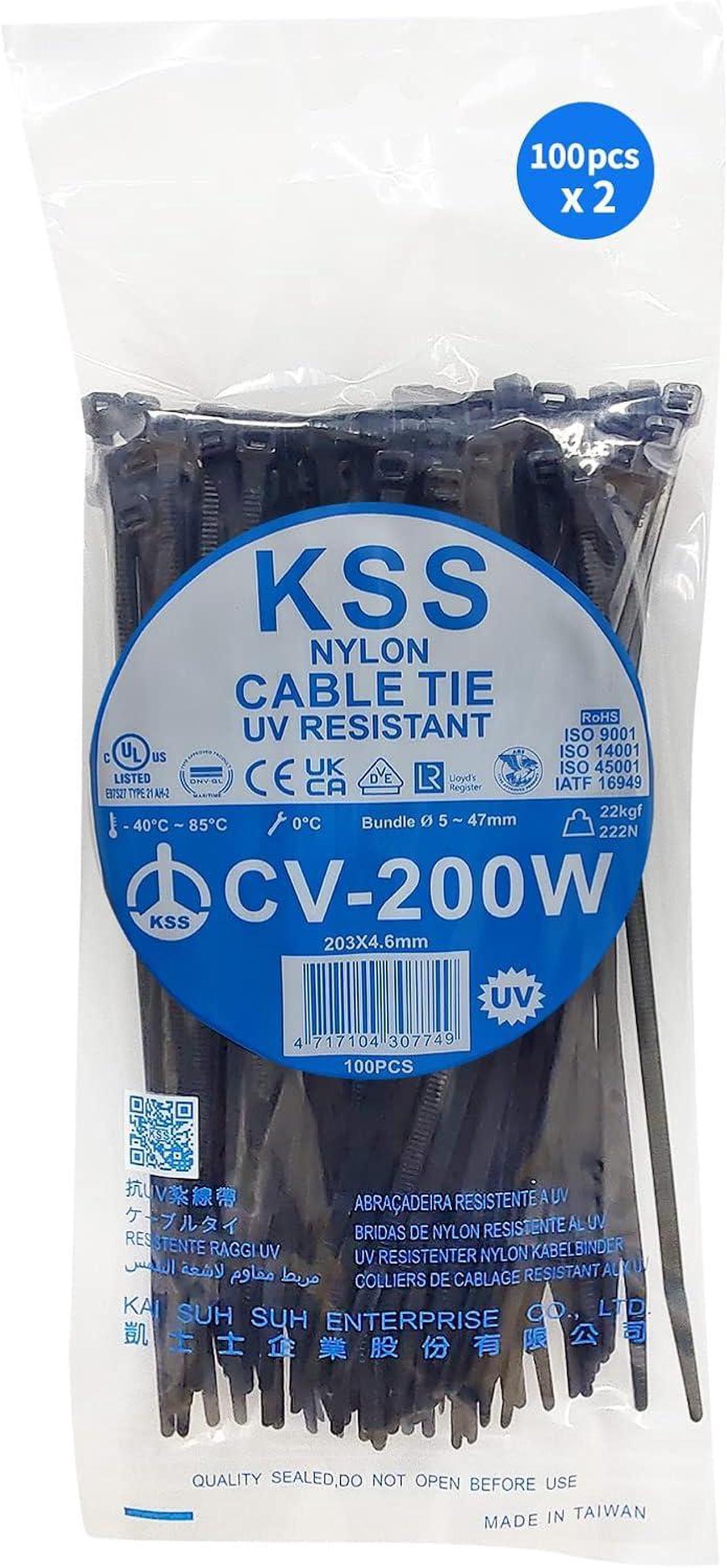 Main image of Kss Zip Ties Outdoor 200 Pack Uv Resistant Cable Ties Heavy Duty Zip Tie 8 Inch Black Small Zipties Multi-Purpose Zip Ties With 50 Pounds Tensile Strength For Indoor And Outdoor Use