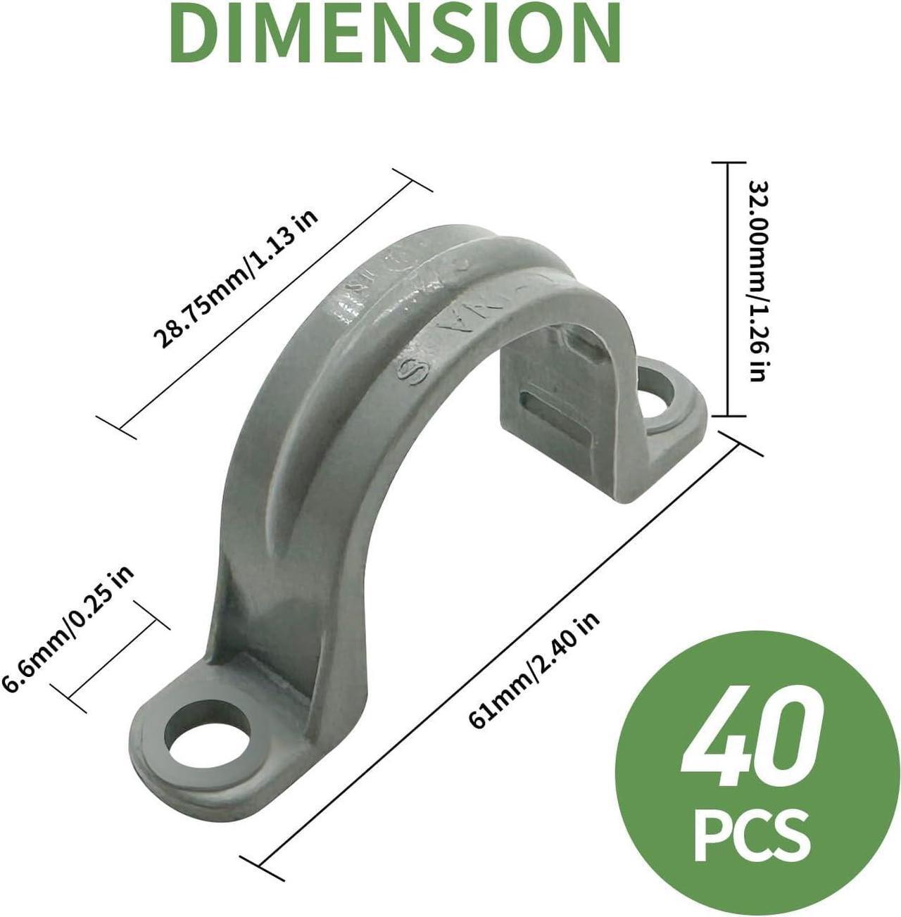 Alt view image 2 of 5 - Arborix PVC Pipe Strap Conduit Clamp 3/4 Inch Plastic Pipe Clamp Pipe Mounting Bracket with 2 Holes for PVC Pipes, Conduit, and Cables, Gray, 40 PCs