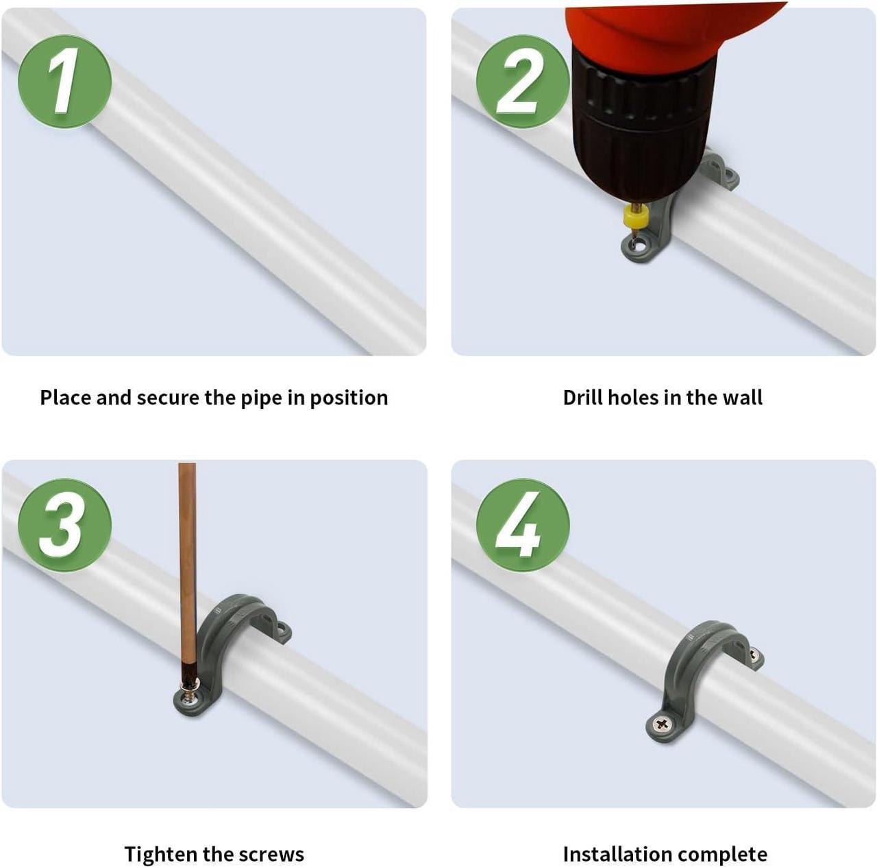 Alt view image 3 of 5 - Arborix PVC Pipe Strap Conduit Clamp 3/4 Inch Plastic Pipe Clamp Pipe Mounting Bracket with 2 Holes for PVC Pipes, Conduit, and Cables, Gray, 40 PCs