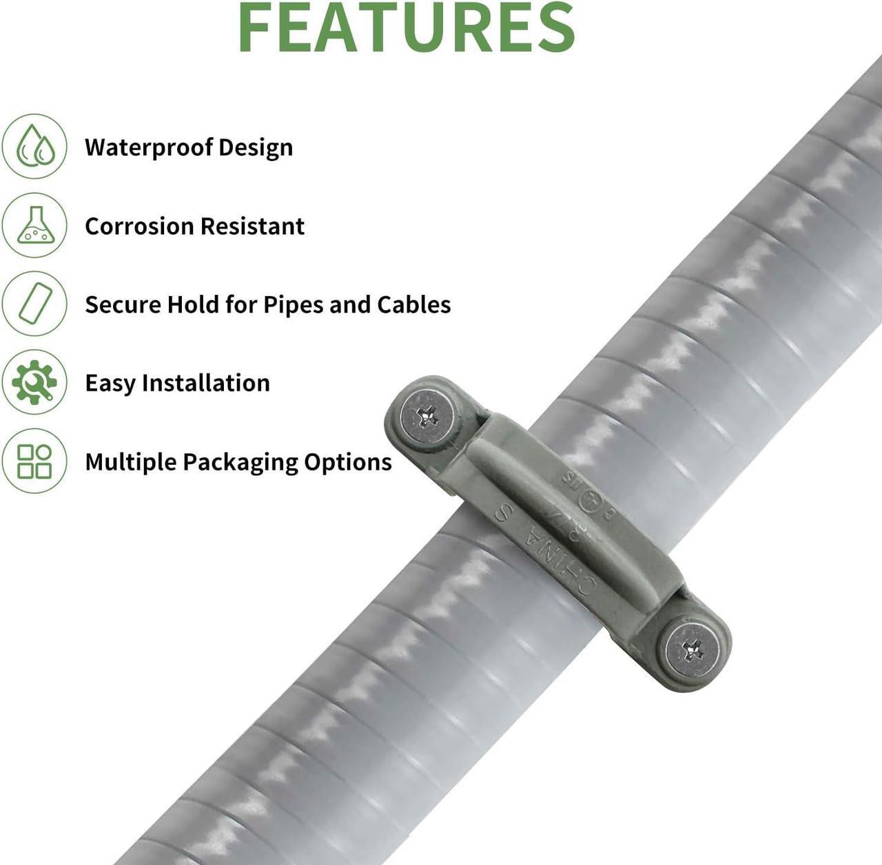 Alt view image 4 of 5 - Arborix PVC Pipe Strap Conduit Clamp 3/4 Inch Plastic Pipe Clamp Pipe Mounting Bracket with 2 Holes for PVC Pipes, Conduit, and Cables, Gray, 40 PCs