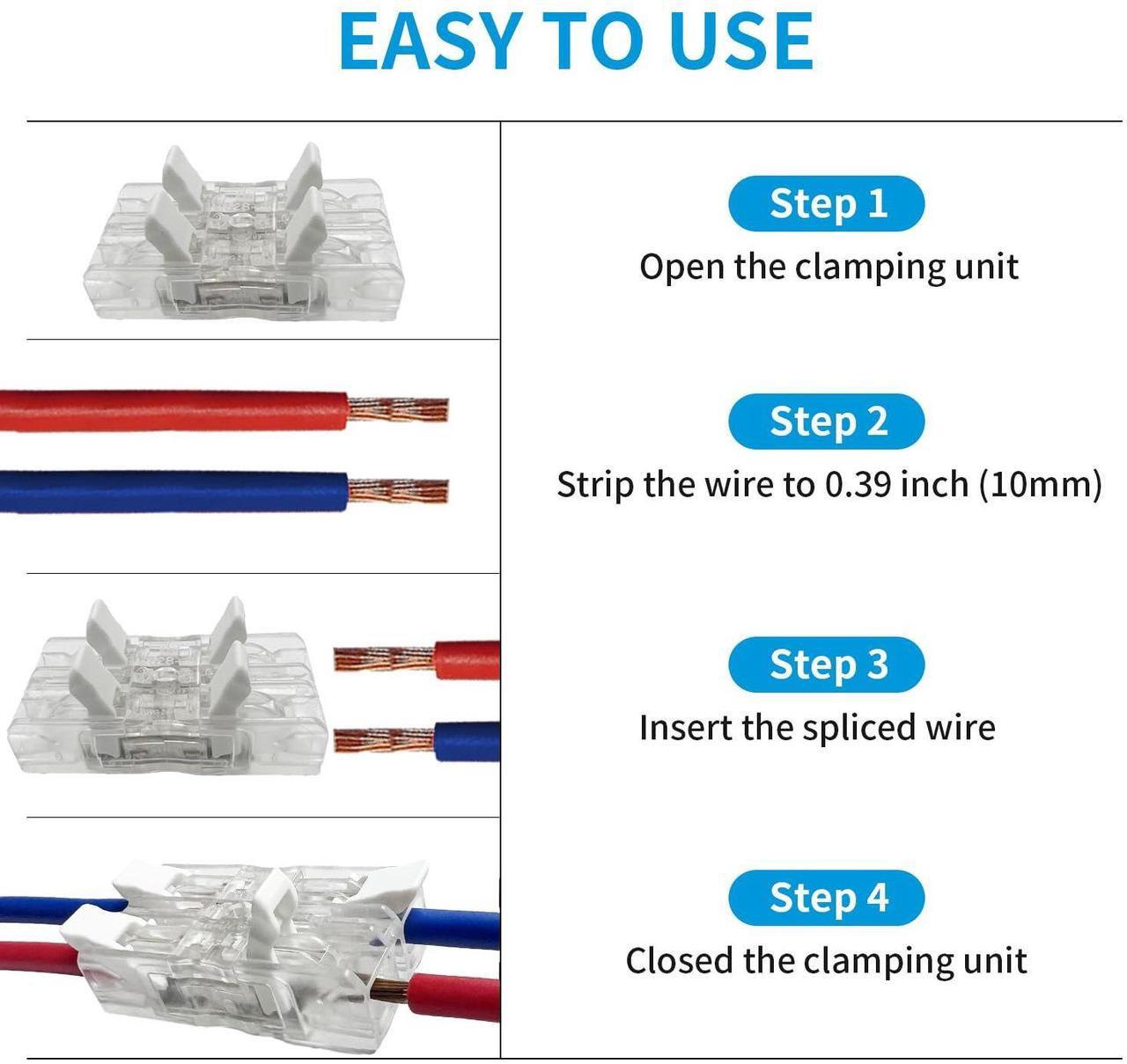 Alt view image 3 of 6 - Arborix Inline Lever Wire Connectors Nuts 50 pcs Clear Wire Compact Connectors Electrical Inline Splicing Conductor Connector 4 Port Butt Insulated Splice Wire Terminals Connectors Kit for 24-12 AWG