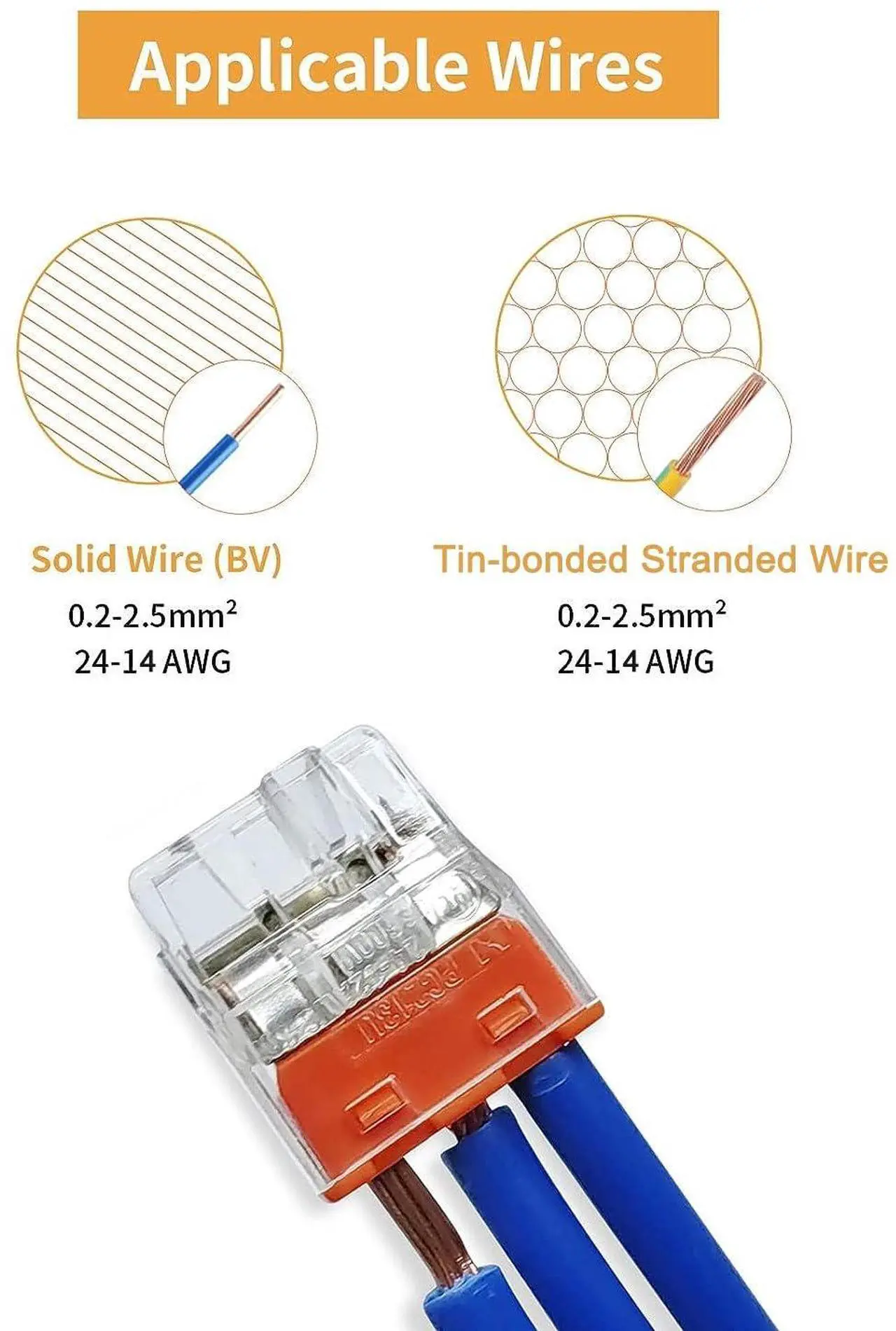 Alt view image 2 of 6 - Arborix Push-in Wire connectors Nuts 10pcs terminals UL Listed Quick Connect connectors kit Low Voltage Wire Electrical connectors for Wiring 3 Port Connectors Assortment Kit 24-14 AWG