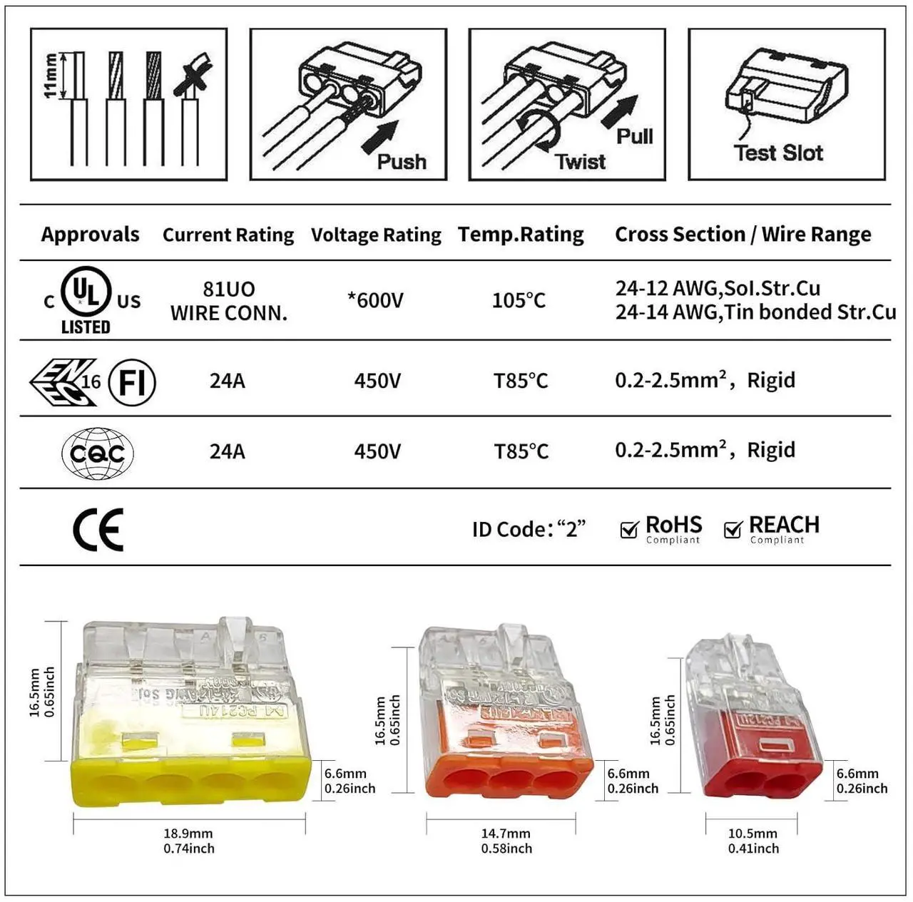 Alt view image 4 of 6 - Arborix Push-in Wire connectors Nuts 10pcs terminals UL Listed Quick Connect connectors kit Low Voltage Wire Electrical connectors for Wiring 3 Port Connectors Assortment Kit 24-14 AWG