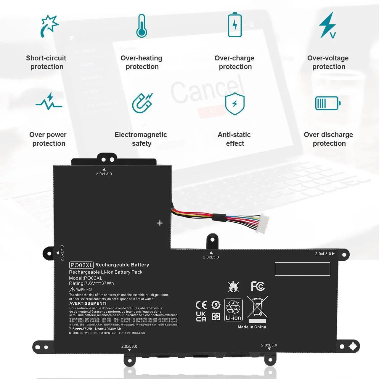 Alt view image 2 of 5 - Tronovia PO02XL For HP Stream Notebook - 11-r010nr 11-R Battery 824560-005 HSTNN-DB7
