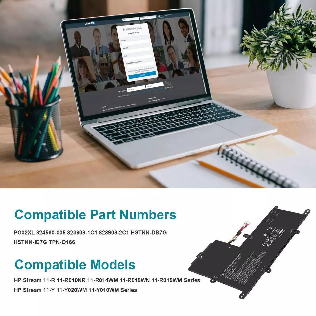 Alt view image 5 of 5 - Tronovia PO02XL For HP Stream Notebook - 11-r010nr 11-R Battery 824560-005 HSTNN-DB7