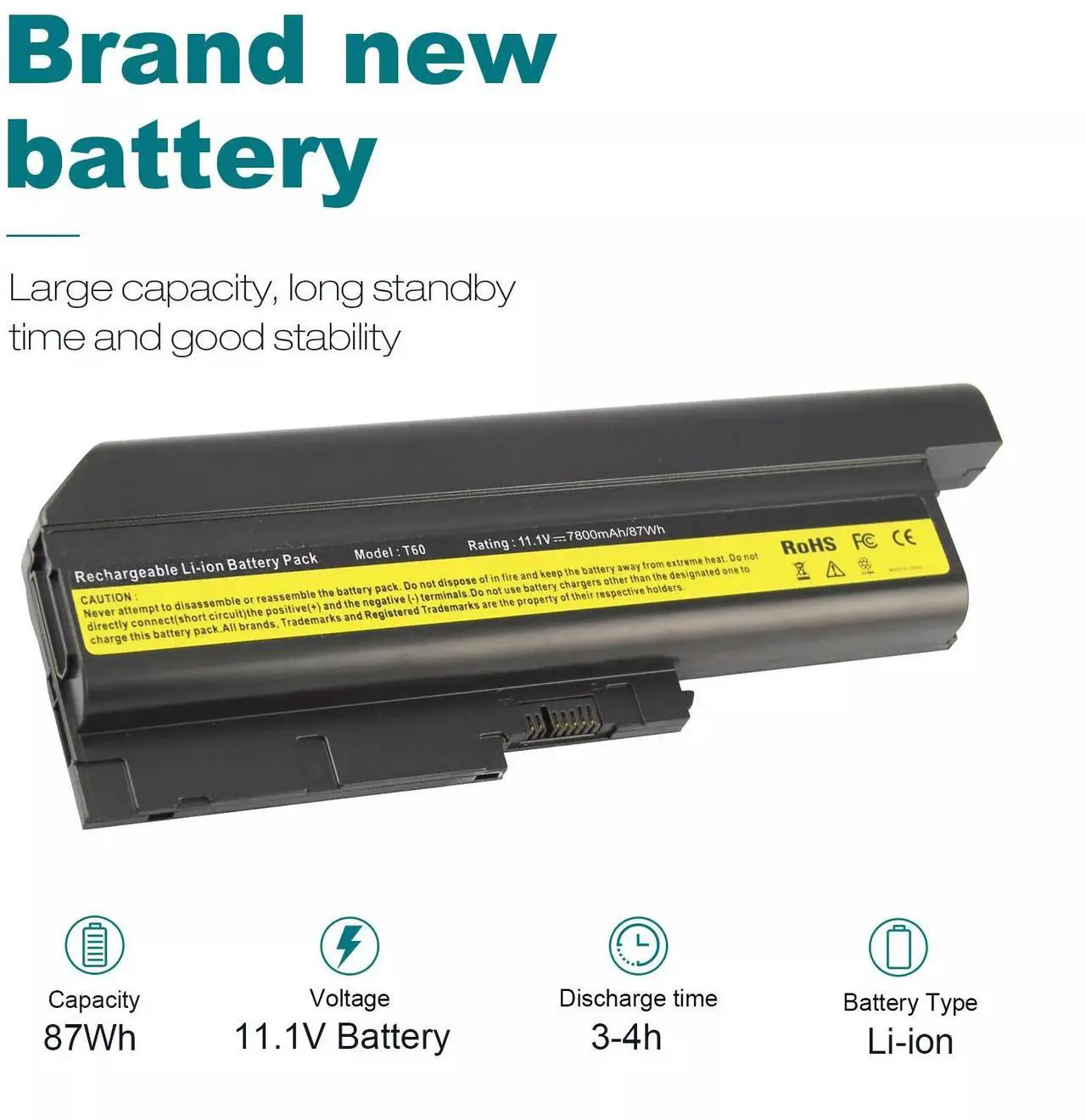 Alt view image 4 of 5 - Tronovia 9 Cell 7800mAh Battery for IBM Lenovo ThinkPad T61 T61p T60 R61 R61i R60 T500 W500