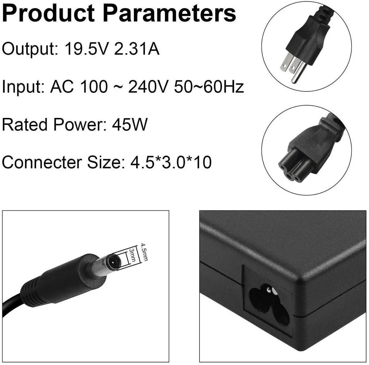 Alt view image 6 of 6 - Tronovia For Dell Inspiron 15 3000 5000 Series Charger AC adapter Power Cord 4.5mm Tip