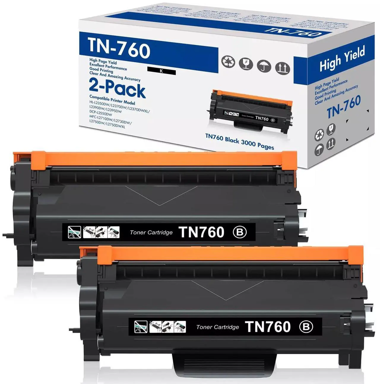 Main image of Tronovia 2 Pack TN760 TN730 Toner Compatible For Brother MFC-L2710DW L2717DW HL-L2395DW