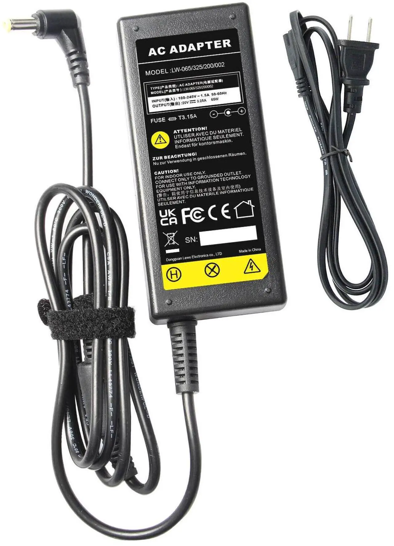 Alt view image 2 of 5 - Tronovia 65W 20V 3.25A Power Adapter Charger for Lenovo Laptop 5.2*2.5mm Yellow Tip