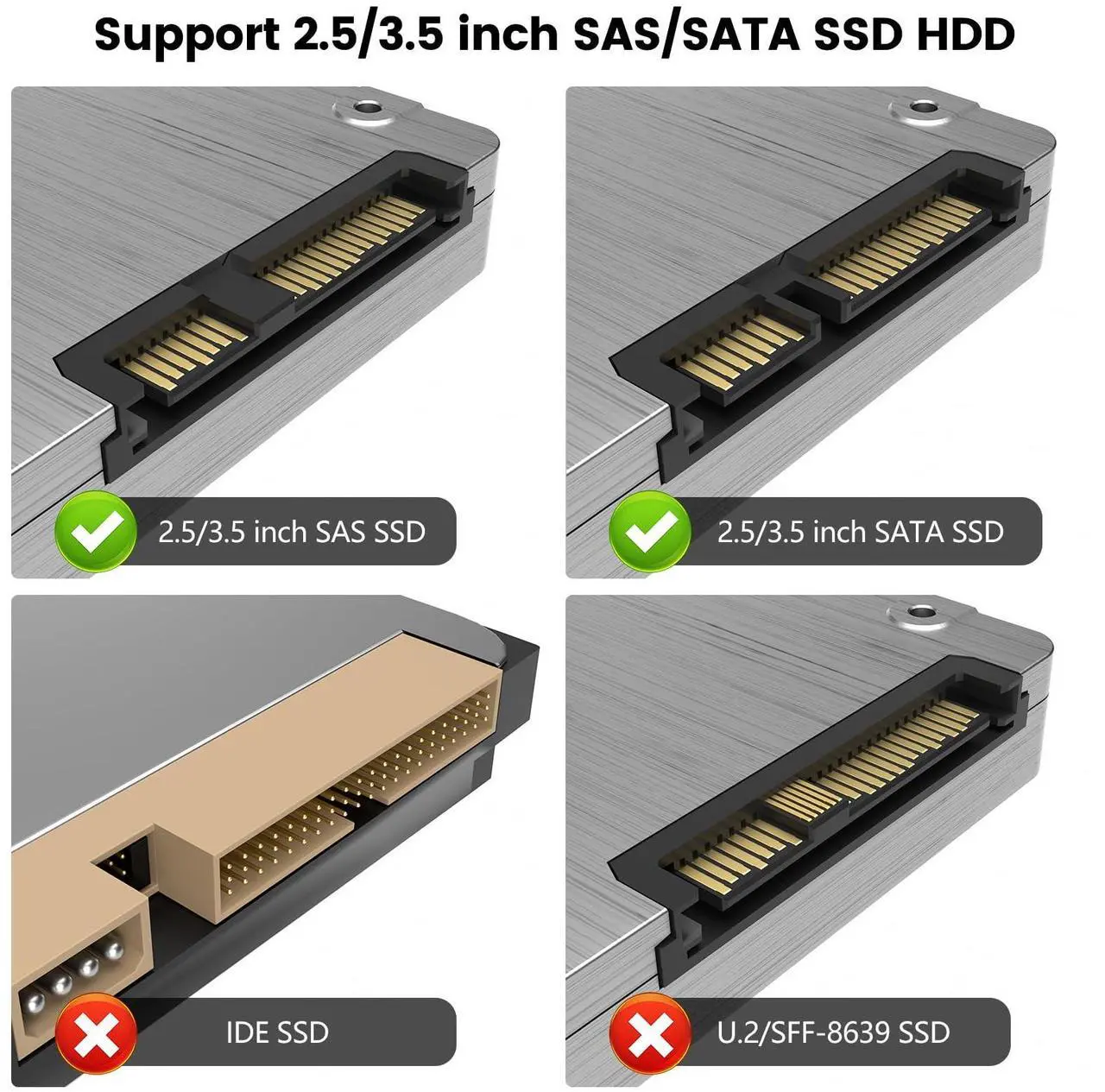Alt view image 2 of 5 - SAS to USB 3.0 Adapter,SAS SATA Hard Drive Docking Station for 2.5/3.5 inch SSD HDD, Tool-Free External Hard Drive Reader with 12V/2A Power Adapter, Support up to 20TB