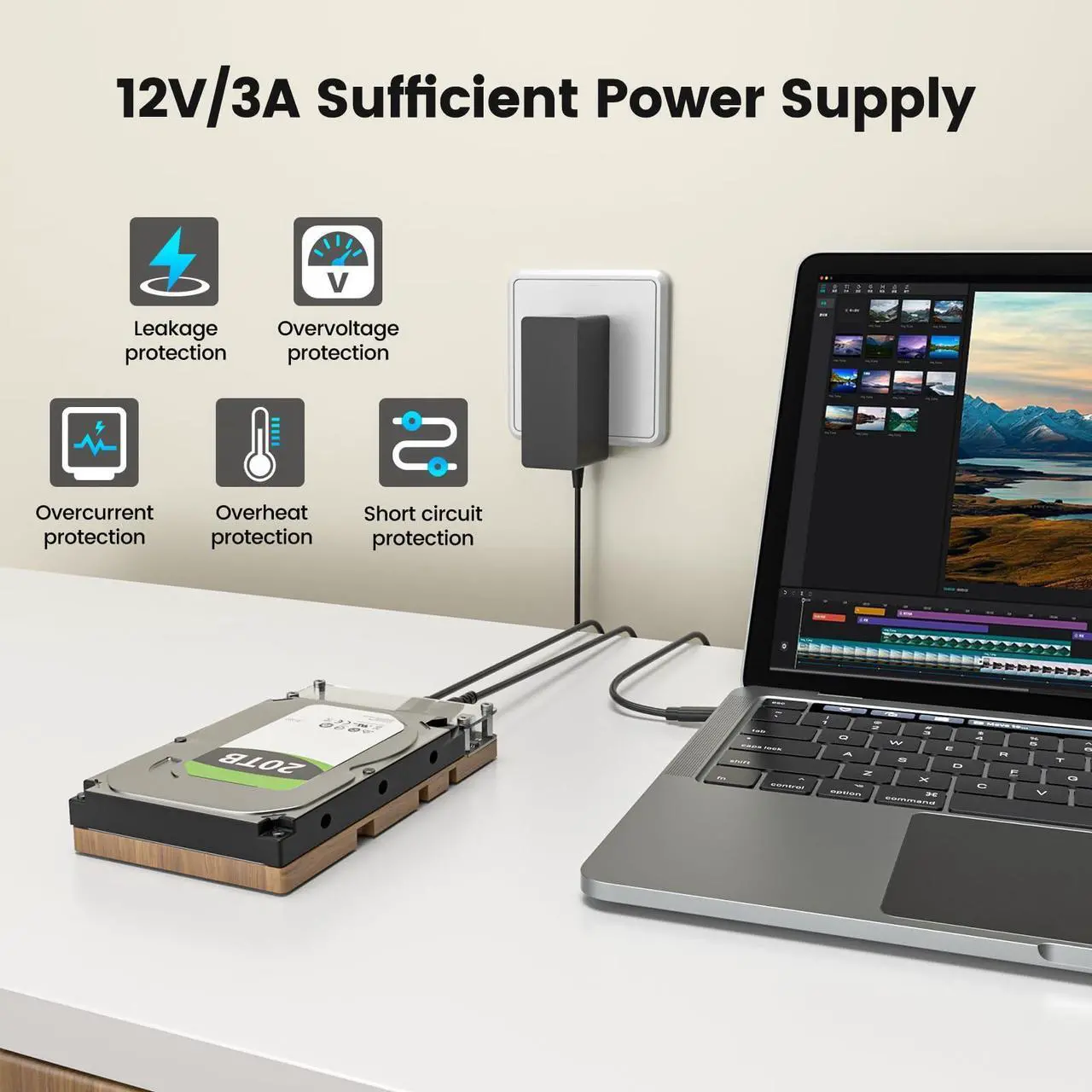 Alt view image 4 of 5 - SAS to USB 3.0 Adapter,SAS SATA Hard Drive Docking Station for 2.5/3.5 inch SSD HDD, Tool-Free External Hard Drive Reader with 12V/2A Power Adapter, Support up to 20TB