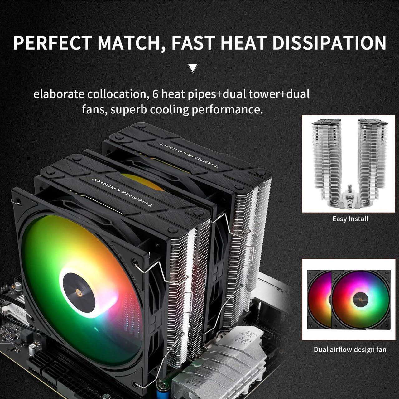Alt view image 4 of 5 - Thermalright Peerless Assassin 120 ARGB Black V3 CPU Air Cooler,6 Heat Pipes CPU Cooling,Dual 120MM CPU Fans,Black Top Cover,for AM4/AM5/Intel lga1851/1700/115X/1200/2011,PC Heat Sink Cooler
