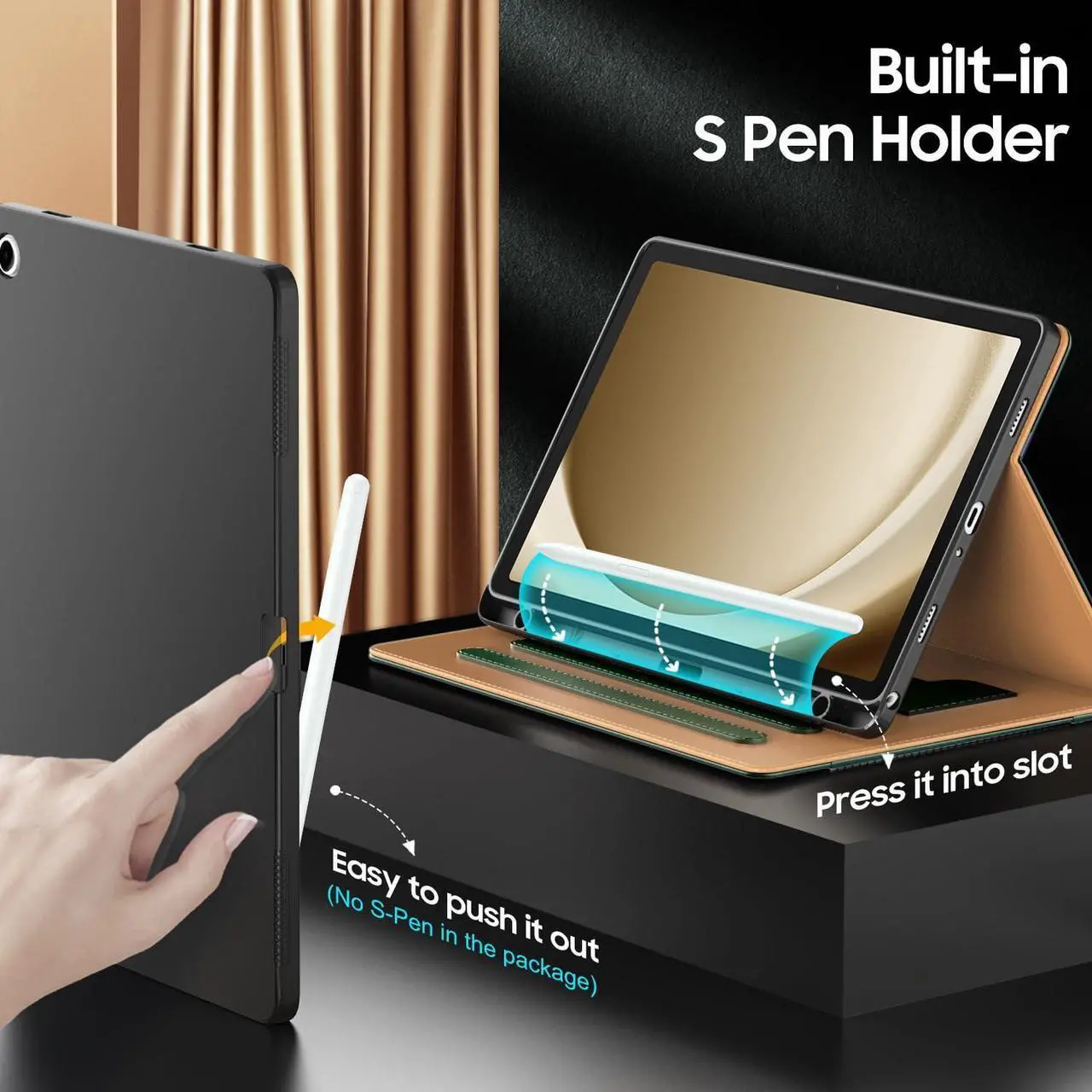 Alt view image 4 of 5 - OKP Case for Samsug Galaxy Tab A9+ Plus 11 inch 2024(SM-X210/X216/X218), PU Leather Folio Cover with Multi-Angle Stand//Pen Holder, Auto Wake/Sleep Case for Galaxy A9+ 11" Tablet (Alpine Green)