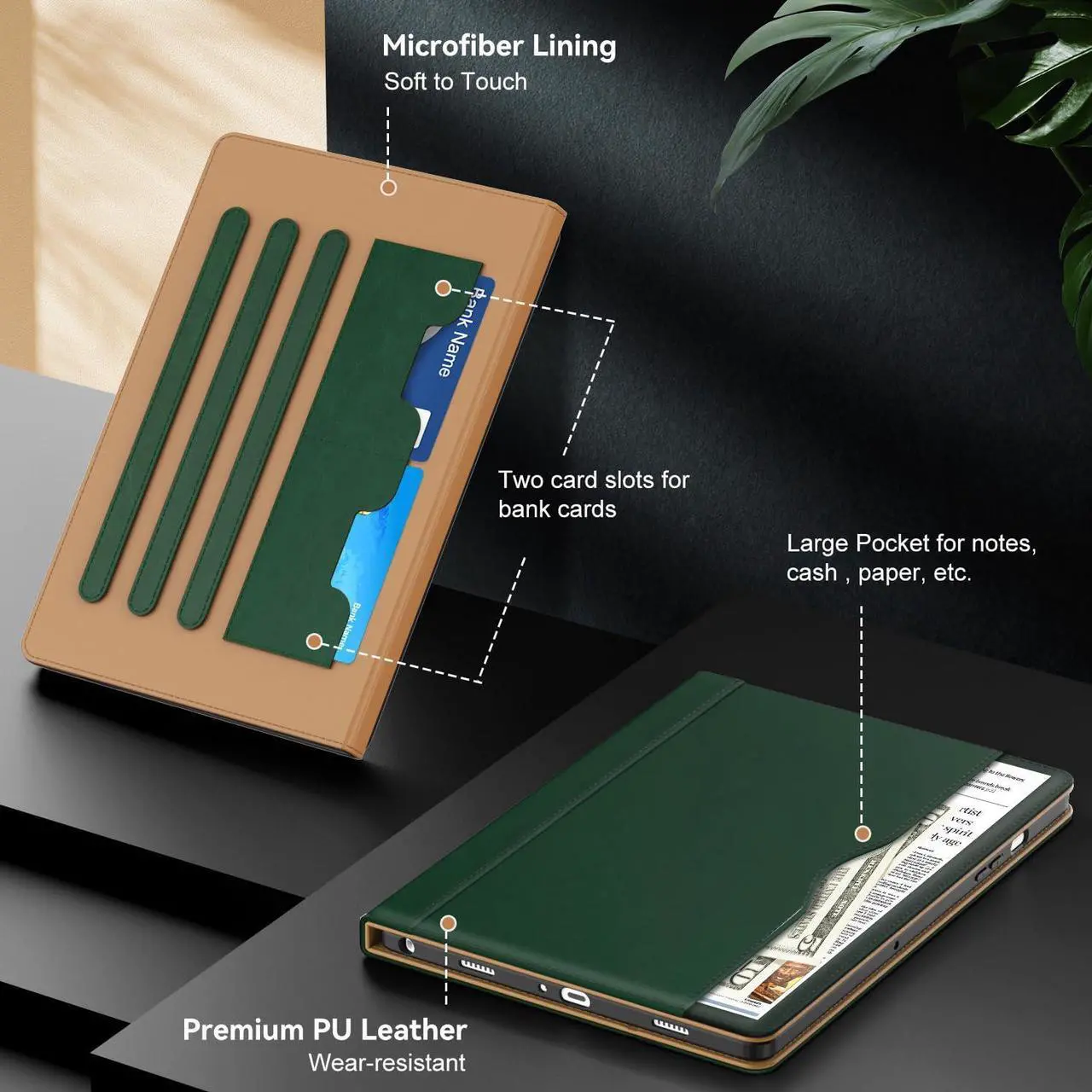 Alt view image 5 of 5 - OKP Case for Samsug Galaxy Tab A9+ Plus 11 inch 2024(SM-X210/X216/X218), PU Leather Folio Cover with Multi-Angle Stand//Pen Holder, Auto Wake/Sleep Case for Galaxy A9+ 11" Tablet (Alpine Green)