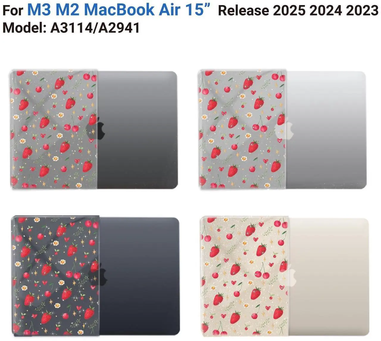Alt view image 4 of 5 - IBENZER Compatible with New 2025 2024 2023 MacBook Air 15 Inch Case M4 A3241 M3 A3114 M2 A2941, Hard Shell Case for Mac Air 15.3" Retina Display & Touch ID, Strawberry, MAT15-STBY