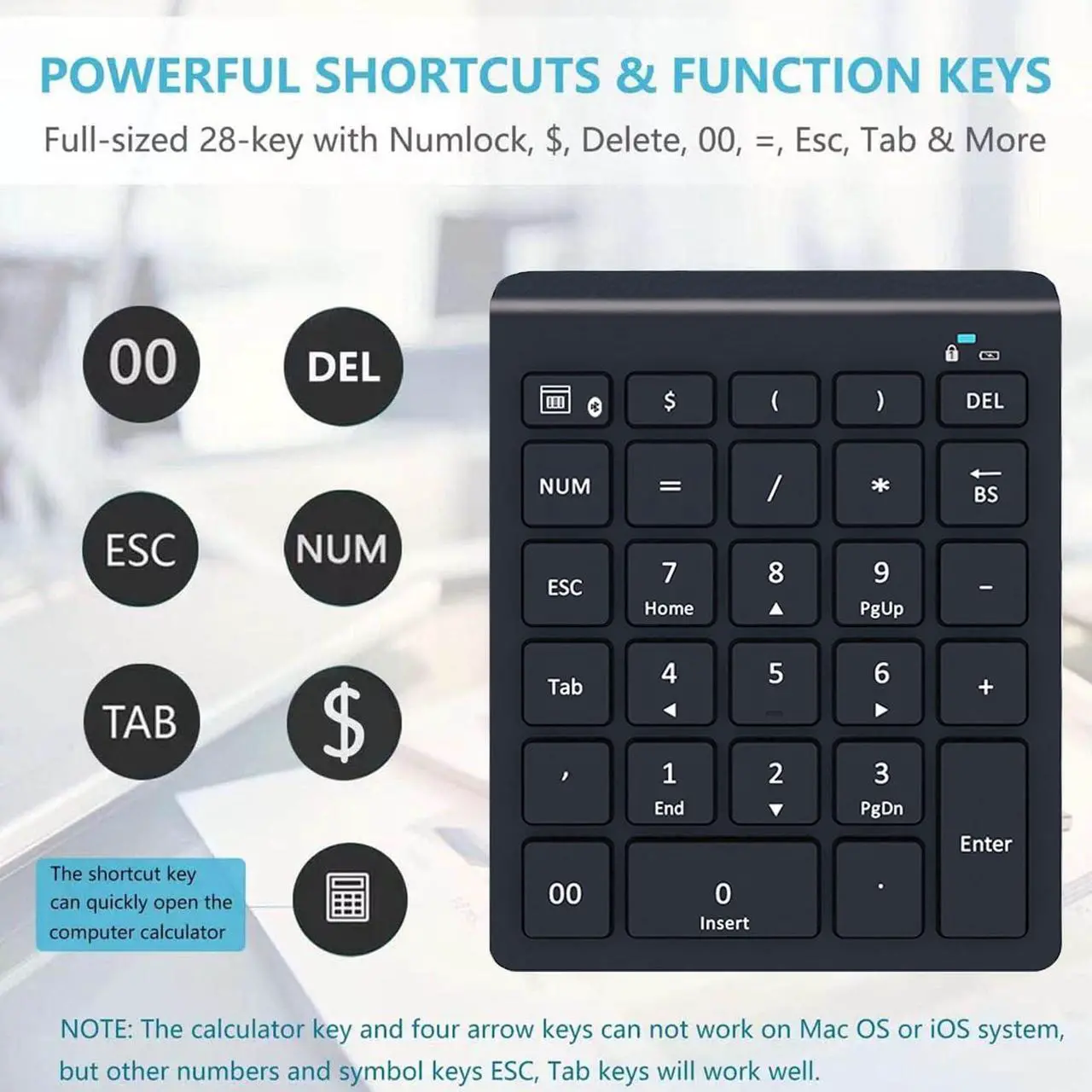 Alt view image 2 of 5 - Bluetooth Number Pad for Laptop, Wireless Numeric keypad, 28 Keys Numpad Number Keypad Bluetooth 10 Keys Number Pad for Laptop, MacBook Air/Pro, iMac, Surface Pro, etc