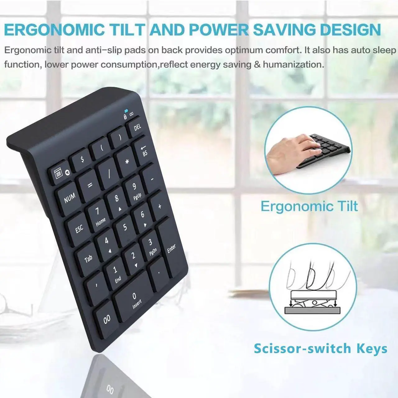 Alt view image 4 of 5 - Bluetooth Number Pad for Laptop, Wireless Numeric keypad, 28 Keys Numpad Number Keypad Bluetooth 10 Keys Number Pad for Laptop, MacBook Air/Pro, iMac, Surface Pro, etc