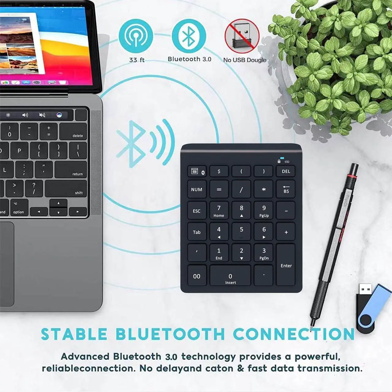 Alt view image 5 of 5 - Bluetooth Number Pad for Laptop, Wireless Numeric keypad, 28 Keys Numpad Number Keypad Bluetooth 10 Keys Number Pad for Laptop, MacBook Air/Pro, iMac, Surface Pro, etc