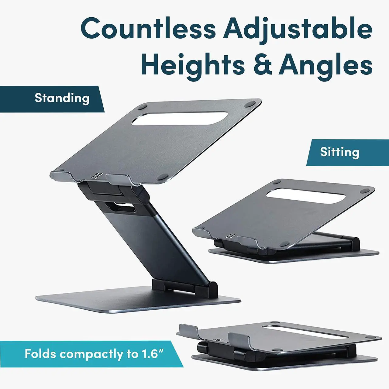 Alt view image 5 of 5 - Ergonomic Laptop Stand for Desk, Adjustable Height Up to 20", Laptop Riser Portable Computer, Laptop Stands, Fits All MacBook, Laptops 10 15 17 Inches, Laptop Holder Desk Stand, Gift for Men Women