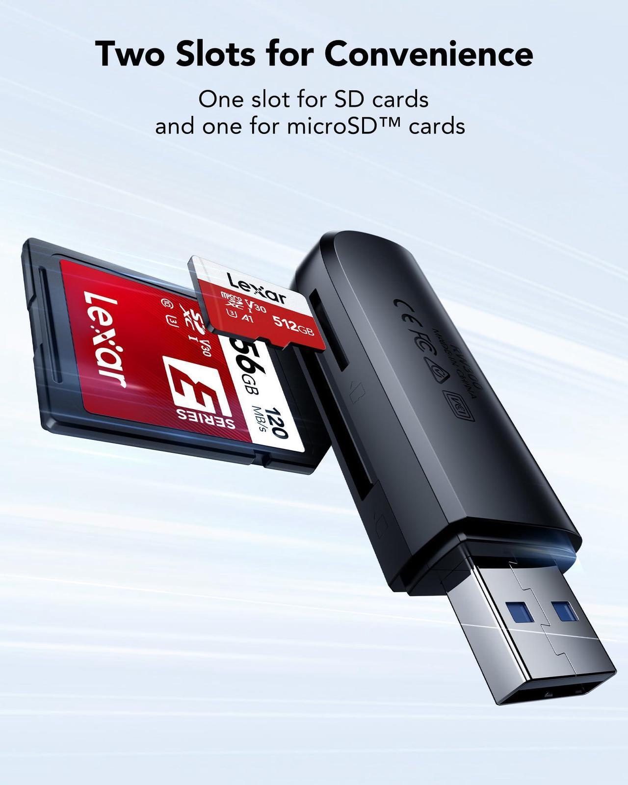Alt view image 5 of 5 - Lexar E-Series 128GB Micro SD Card 2 Pack and Lexar Dual Slot USB-A Reader