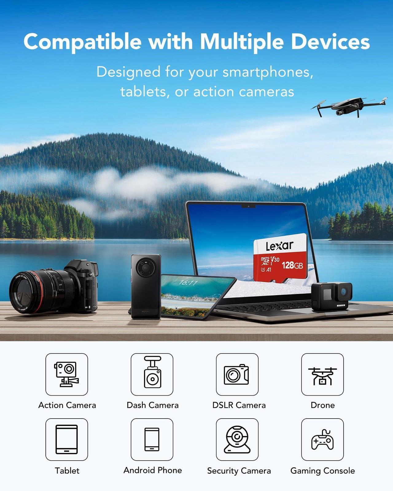 Alt view image 3 of 5 - Lexar E-Series 128GB Micro SD Card 2 Pack and Lexar Dual Slot USB-A Reader