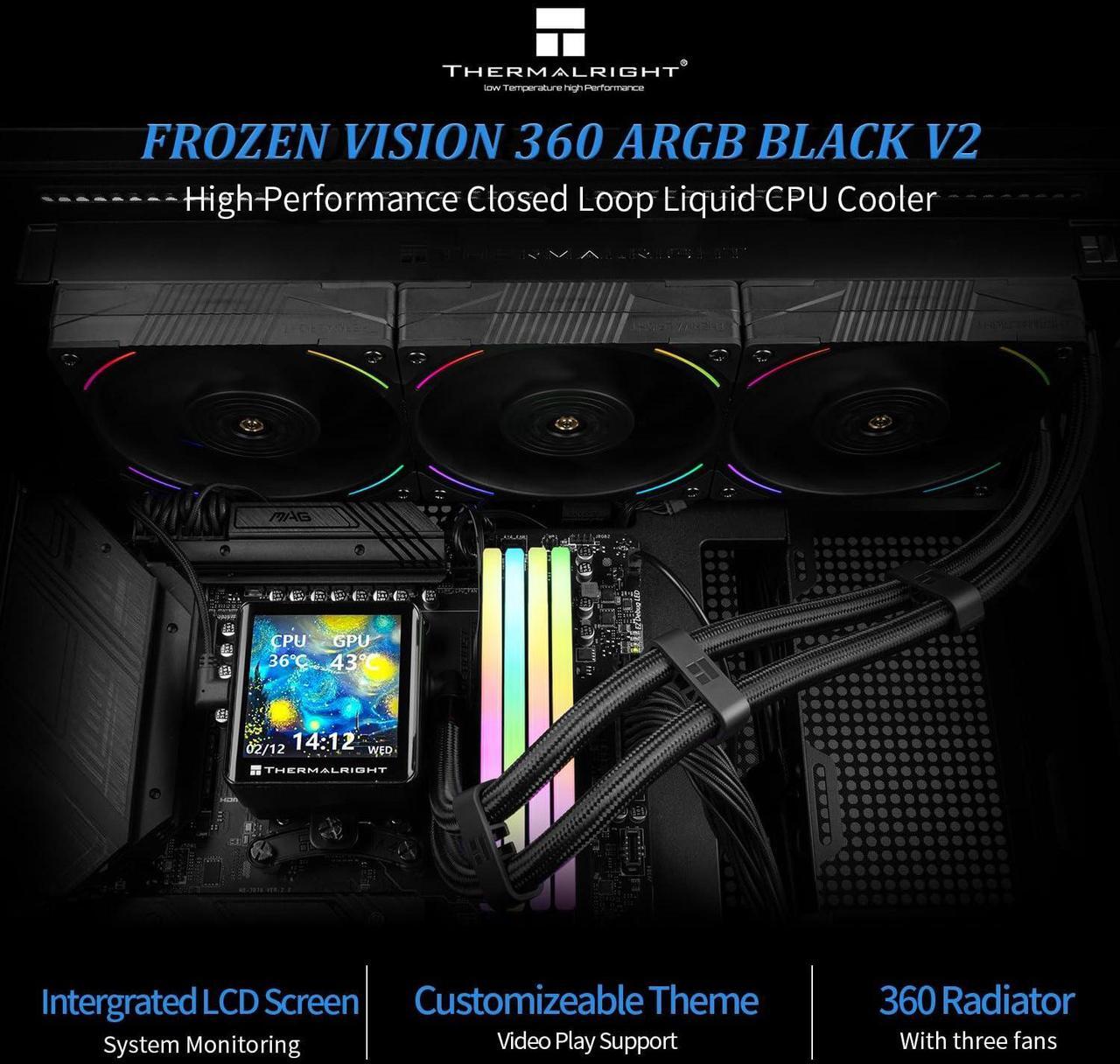 Alt view image 2 of 5 - Thermalright Frozen Vision 360 ARGB Black V2-Liquid CPU Water Cooler,with PWM Fans,2.88-inch Square Image IPS LCD Display for 480x480 Pixels,Computer CPU Water Cooler for AM4/AM5,Intel 1851/1700/115X