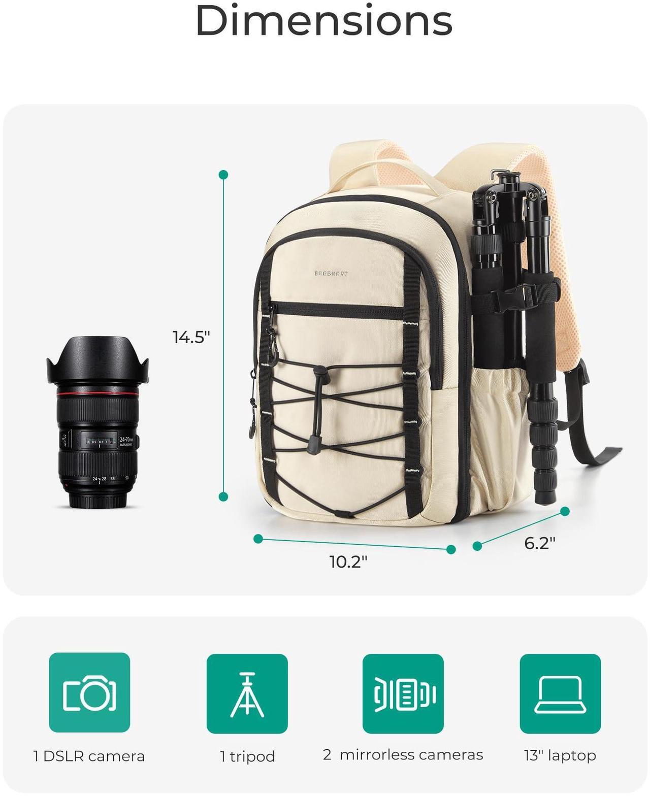 Alt view image 4 of 5 - BAGSMART Small Camera Backpack, DSLR SLR Small Camera Bag Fits 13 Inch Laptop, Camera Backpack with Rain Cover & Tripod Holder