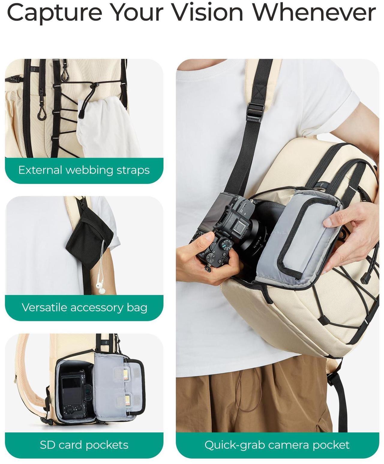 Alt view image 3 of 5 - BAGSMART Small Camera Backpack, DSLR SLR Small Camera Bag Fits 13 Inch Laptop, Camera Backpack with Rain Cover & Tripod Holder