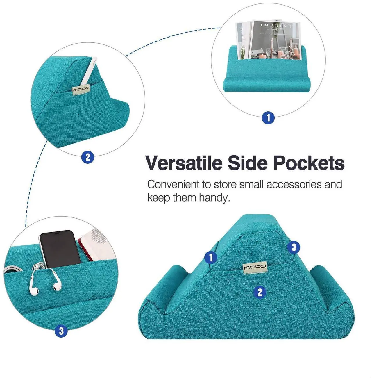 Alt view image 5 of 5 - MoKo Tablet Pillow Holder, Pillow for iPad Multi-Angle Soft Tablet Stand Up to 12.9", Lap Pillow for eReaders, Books, Magazines, Fit iPad 10.2", iPad Air 3 2, iPad Pro 11"/ Pro 12.9" / 9.7" - Sea Blue