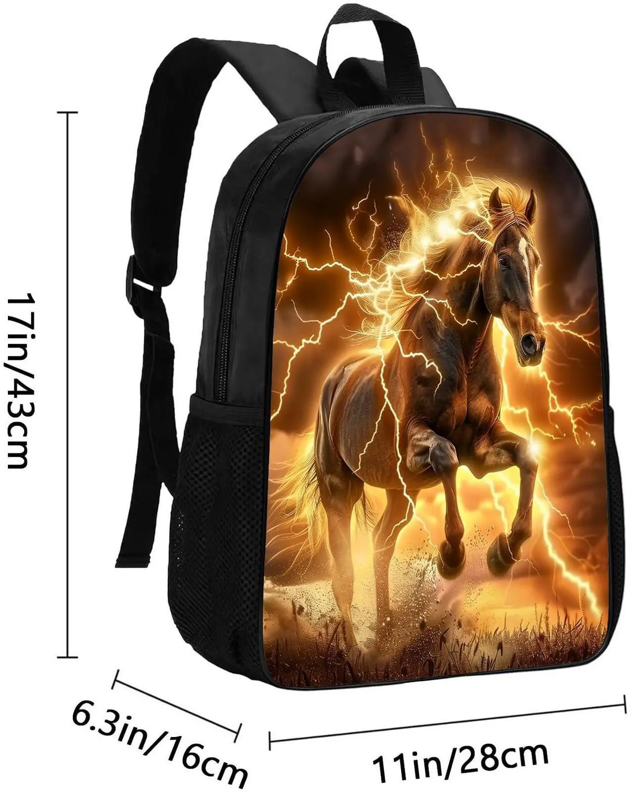 Alt view image 2 of 5 - ALIFAFA Horse Backpack Cool Lightning Horse Backpack for Boys Girls Kids Teens, Elementary Middle High College School Bag Laptop Daypack Rucksack for School & Travel, 17 Inch